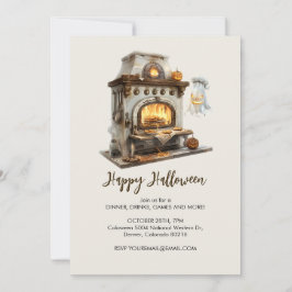 レトロなストーブを持つ不気味なゴーストシェフ、ハロウィン 招待状