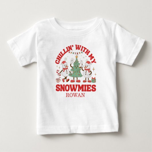 レトロなスノーミーたちと過ごすクリスマス ベビーTシャツ (正面)