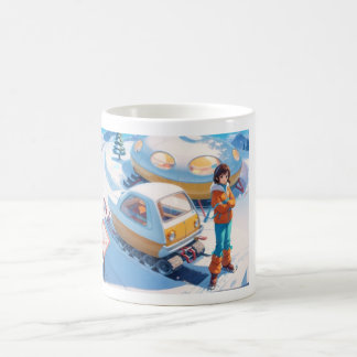 レトロなスノーモービルの女の子 コーヒーマグカップ
