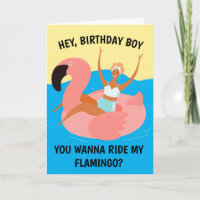 レトロなセクシーなフラミンゴに乗ろう 大人の誕生日カード