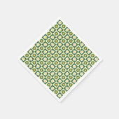レトロなセージグリーンとクリーム色のデイジーチェック柄 スタンダードカクテルナプキン (角)