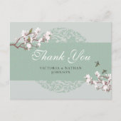 レトロなセージグリーンのシノワズリーディザインの感謝を伝えるポストカードです。 ポストカード (正面)