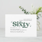 レトロなセージグリーン モダン ミニマル 60歳の誕生日 招待状 (スタンド正面)