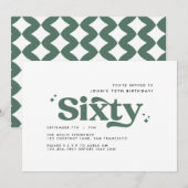 レトロなセージグリーン モダン ミニマル 60歳の誕生日 招待状 (正面/裏面)