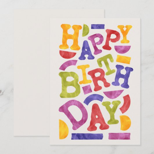 レトロなタイポグラフィでお誕生日おめでとう 招待状 (正面/裏面)
