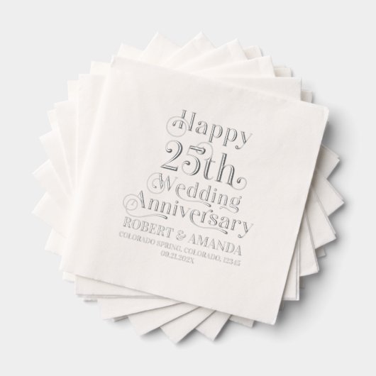 レトロなタイポグラフィで祝う結婚25周年記念 箔ナプキン (インサイチュ (積み重ね))