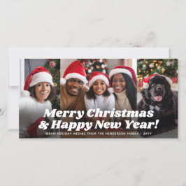 レトロなタイポグラフィのクリスマスと新年の4枚の写真 シーズンカード