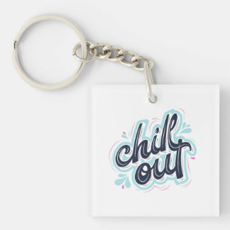 レトロなタイポグラフィーのキーチェーン Chill Out キーホルダー