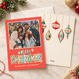 レトロなタイポグラフィーのメリークリスマスフォト シーズンカード