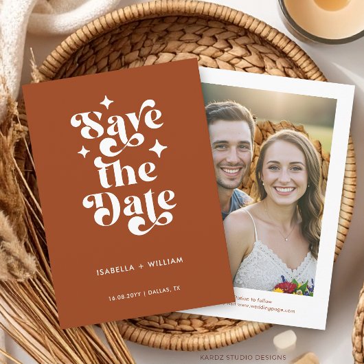 レトロなタイポグラフィーの結婚式Save The Date 案内状