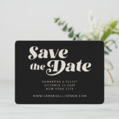 レトロなタイポグラフィ ブラック ホワイトのスタイリッシュな結婚式 セーブザデート (スタンド正面)