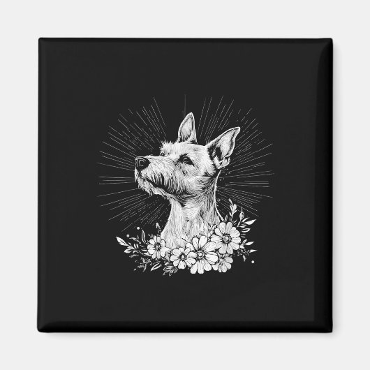 レトロなタトゥースタイルのフォックス・テリアの犬好き マグネット (正面)