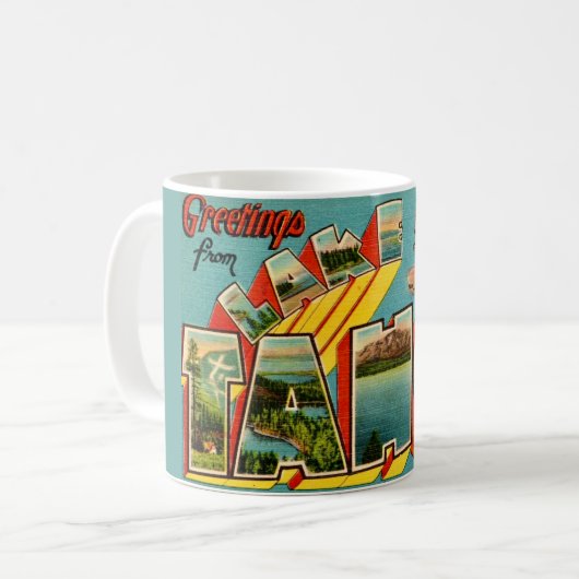 レトロなタホ湖のグリーティングカード コーヒーマグカップ (正面左)
