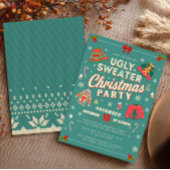 レトロなターコイズグリーンのダサいクリスマスパーティー招待状 シーズンカード