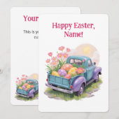 レトロなターコイズブルーとパープルのイースター トラック 招待状 (正面/裏面)