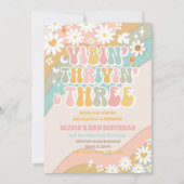 レトロなダイシーちゃんの3歳誕生日招待状 招待状 (正面)