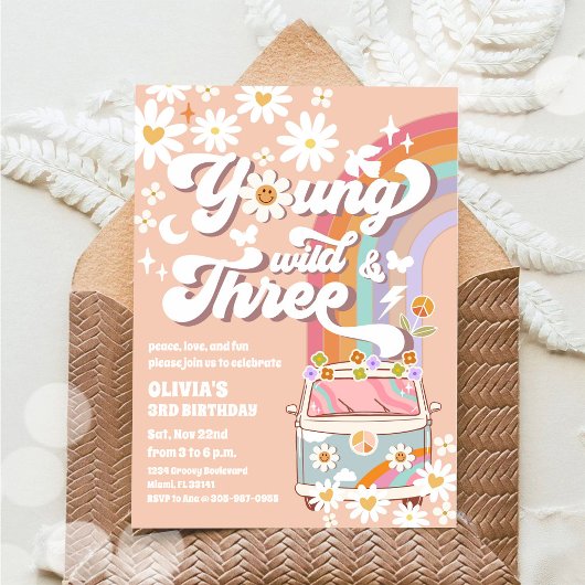 レトロなダイシーのバンを使った誕生日招待状 招待状