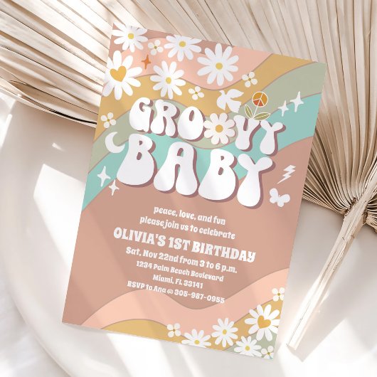 レトロなダイシーの1歳誕生日招待状 招待状