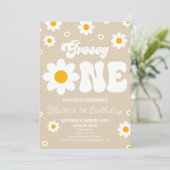 レトロなダイシーフラワー グルーヴィーワン 1歳の誕生日パーティー 招待状 (スタンド正面)