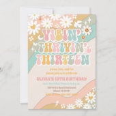 レトロなダイシーレインボー誕生日招待状 招待状 (正面)