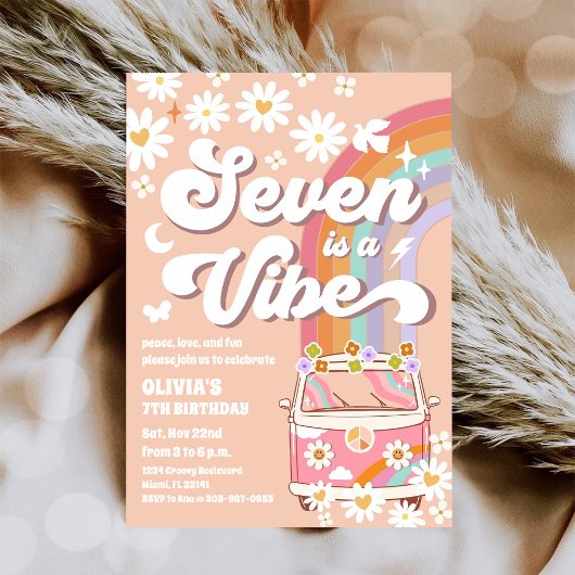 レトロなダイシーレインボー誕生日招待状 招待状