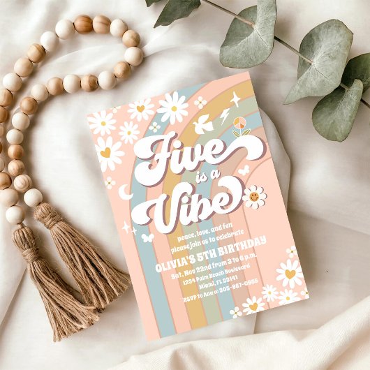 レトロなダイシーレインボー誕生日招待状 招待状