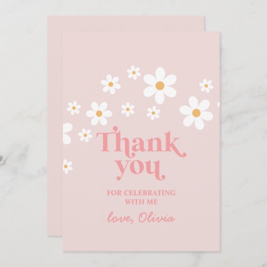 レトロなダイシー ピンクのボヘミアンスタイル サンクス ギフト 招待状 (正面/裏面)