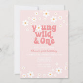 レトロなダイシー・ヤング・ワイルド・ワン・フローラル 1歳の誕生日 招待状 (正面)