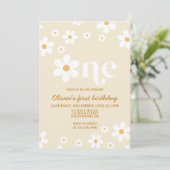 レトロなダイシー ワン フラワーの1歳誕生日招待状 招待状 (スタンド正面)