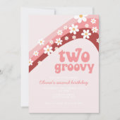 レトロなダイジー ツー グルーヴィー ボーホー フラワーの 2 歳の誕生日 招待状 (正面)