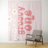 レトロなダイジー ピンク 1歳誕生日 バナー タペストリー (インサイチュ)