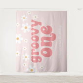 レトロなダイジー ピンク 1歳誕生日 バナー タペストリー (正面)