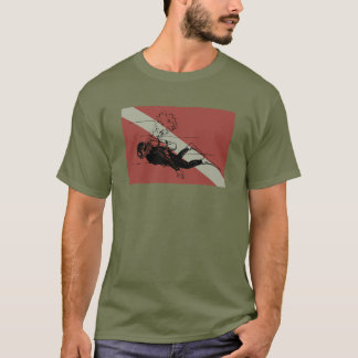 レトロなダイバーイラスト付きダイバーダウンフラグ Tシャツ