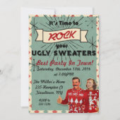 レトロなダサいクリスマススウェーターのパーティー招待状 招待状 (正面)