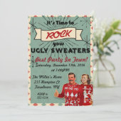 レトロなダサいクリスマススウェーターのパーティー招待状 招待状 (スタンド正面)