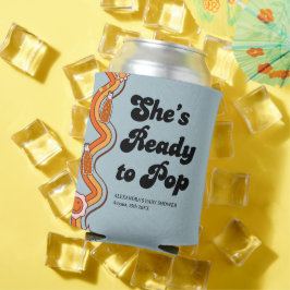 レトロなダスティブルーのGroovy Shes Ready to Pop 缶クーラー