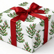 レトロなダークパインと赤いベリーのクリスマス包装