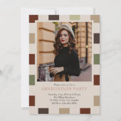 レトロなチェック柄のアーチのタイムレスな写真 卒業式 招待状 (裏面)