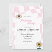 レトロなチェック柄の誕生日招待状 招待状 (正面)