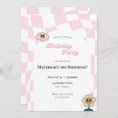 レトロなチェック柄の誕生日招待状 招待状 (正面/裏面)