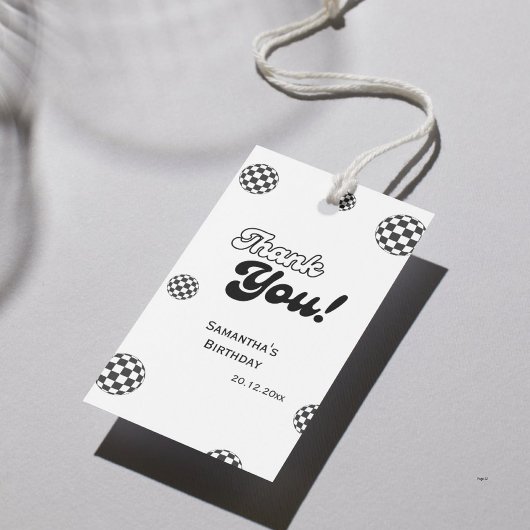 レトロなチェック柄「ありがとう」ブラック＆ホワイト グルーヴィー ギフトタグ
