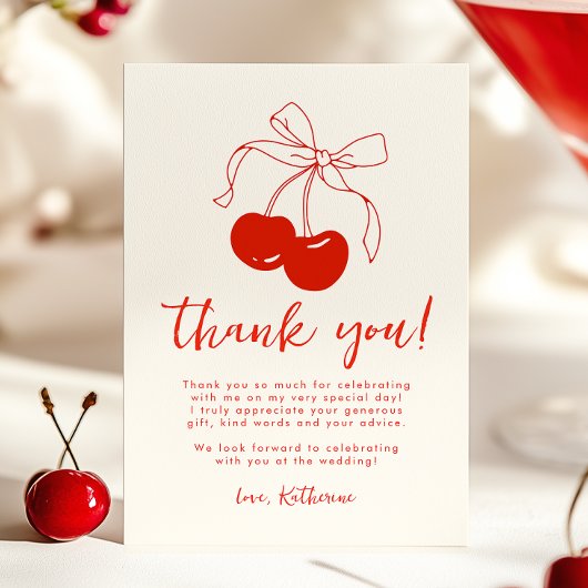 レトロなチェリーのウェディングシャワーの感謝カード サンキューカード