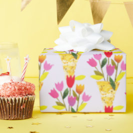 レトロなチューリップの手描き ミッドセンチュリー ラッピングペーパー