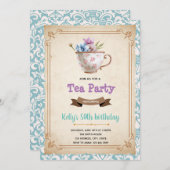 レトロなティーパーティーのテーマの招待状 招待状 (正面/裏面)