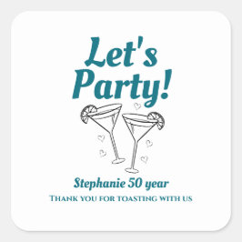 レトロなティールカラーのカクテルをテーマにした女性の50歳の誕生日パーティー スクエアシール