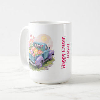 レトロなティール＆パープルのイースターエッグトラック コーヒーマグカップ