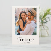 レトロなテキストと写真の結婚式の事前告知 セーブザデート (スタンド正面)