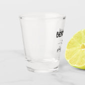 レトロなテキストのベストマン黒のモノグラム結婚式 ショットグラス (左)