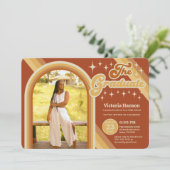 レトロなテラコッタのタイポグラフィー 夏の太陽 卒業 招待状 (スタンド正面)