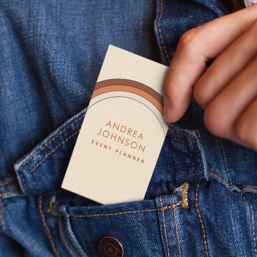 レトロなテラコッタクリーム色の60年代70年代虹ストライプ 名刺